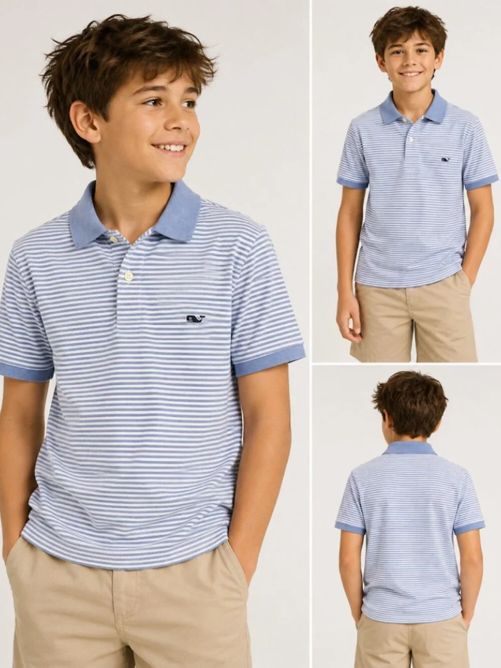 Vineyard Vines Boys Edgartown Polo Shirt Youth Large L 14 Blue White Stripe